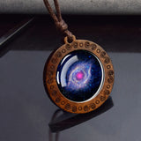 Vintage Wooden Round Pendant Necklace – Adjustable Rope Chain for Men & Women