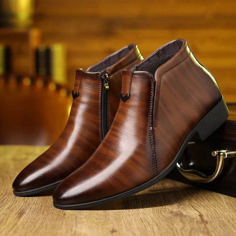 Men’s Retro Chelsea Boots – Luxury Brown Zipper Ankle Boots for Casual and Motorcycle Style