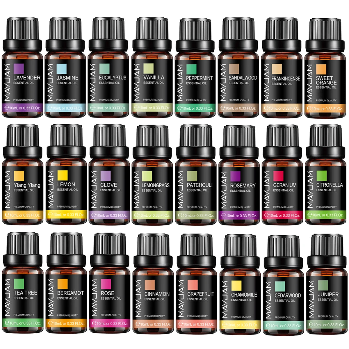 Aceites esenciales puros de 10 ml: lavanda, jazmín, eucalipto, vainilla y más: aceites de aromaterapia para difusores, cuidado de la piel y relajación