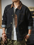 Vintage Men’s Patchwork Denim Jacket – Detachable Streetwear Outerwear for Spring & Autumn