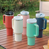 Vaso de acero inoxidable de 887 ml – Botella de agua aislada al vacío de 40 oz con asa, tapa y pajita