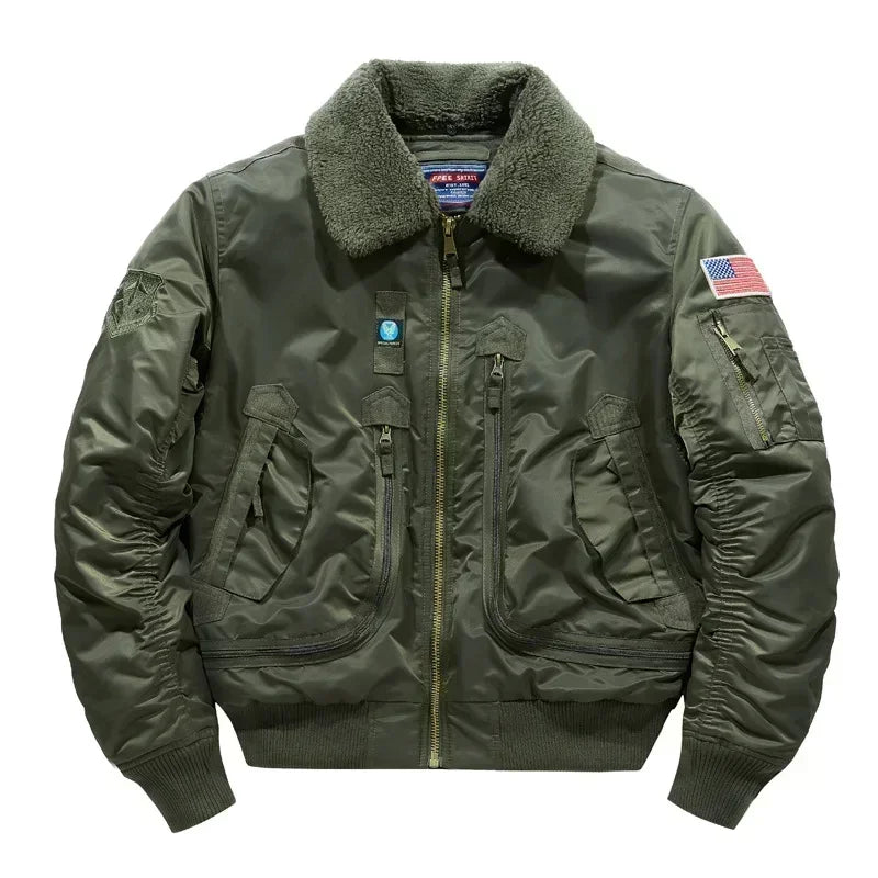 Men’s Thick Winter Military Jacket – Warm Zip-Up Outerwear with Pockets & Turn-Down Collar