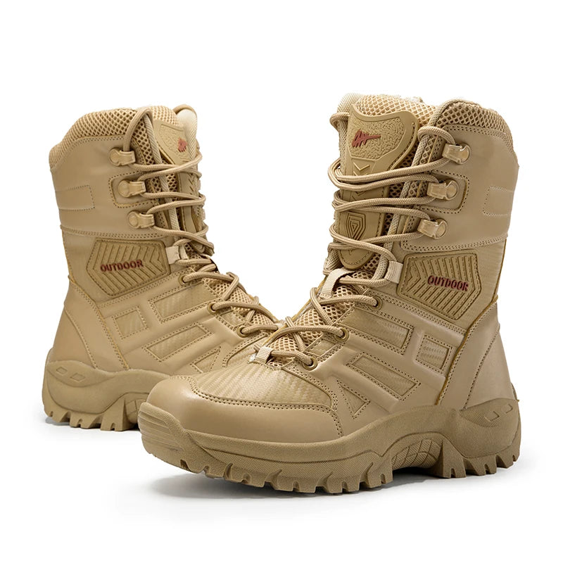 Men’s High-Top Leather Combat Boots – Breathable, Non-Slip Hiking & Outdoor Ankle Boots
