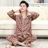 Luxury Men's Paisley Pajama Set - Soft Imitation Silk Full Sleeve Sleepwear with Elastic Waist