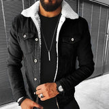 Men’s Warm Fleece-Lined Denim Jacket – Thick Winter Outerwear with Plush Lapel