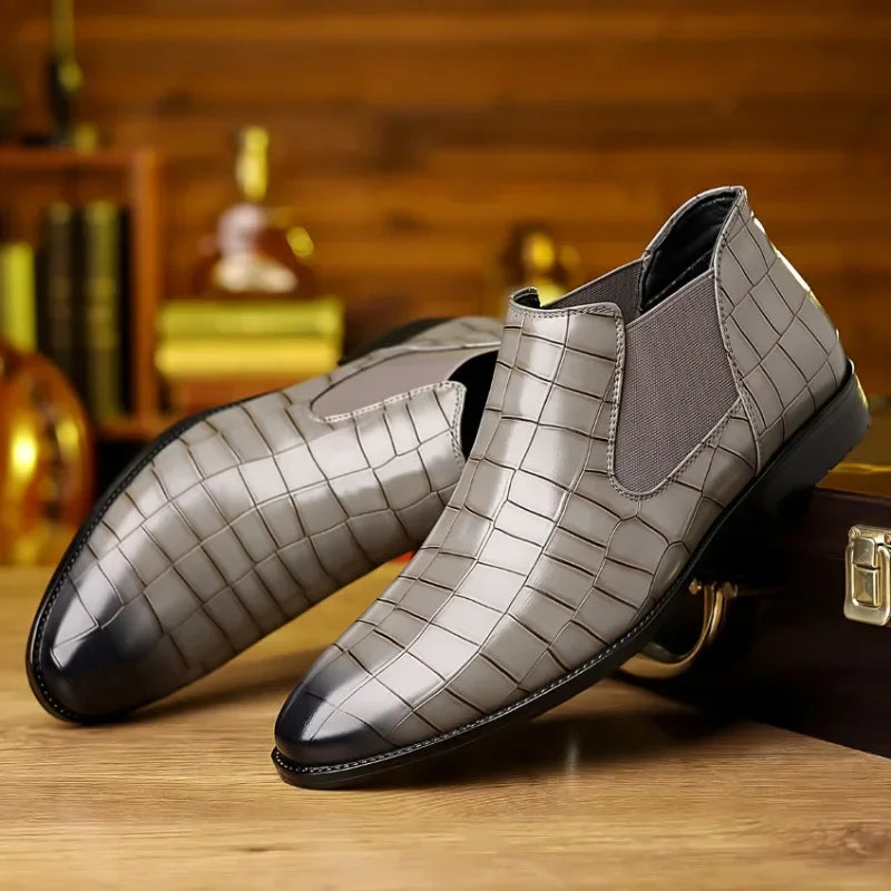 Men’s Chelsea Slip-On Ankle Boots – Stylish Pointed Toe PU Leather Dress Boots