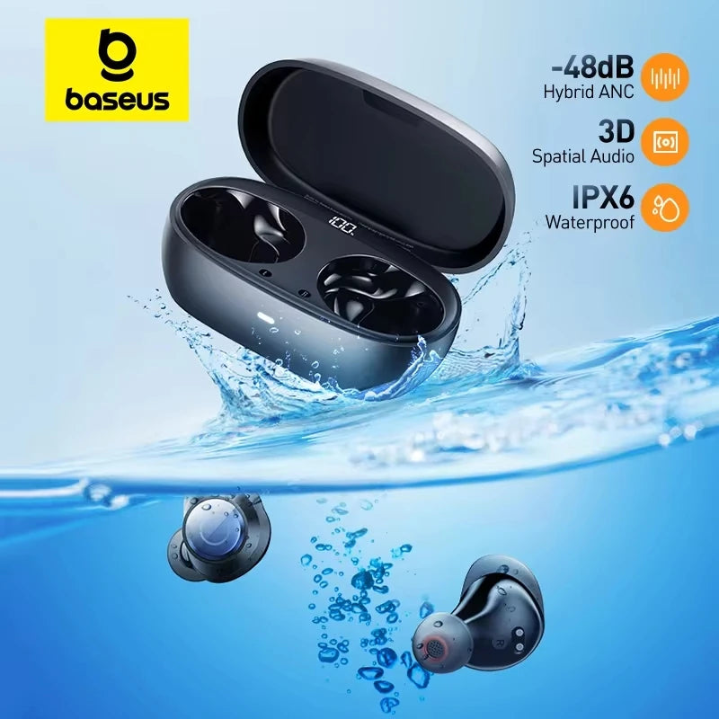 Auriculares inalámbricos Baseus Bowie MA10 Pro con cancelación activa de ruido de 48 dB, Bluetooth 5.3, duración de batería de 40 horas, resistencia al agua IPX6