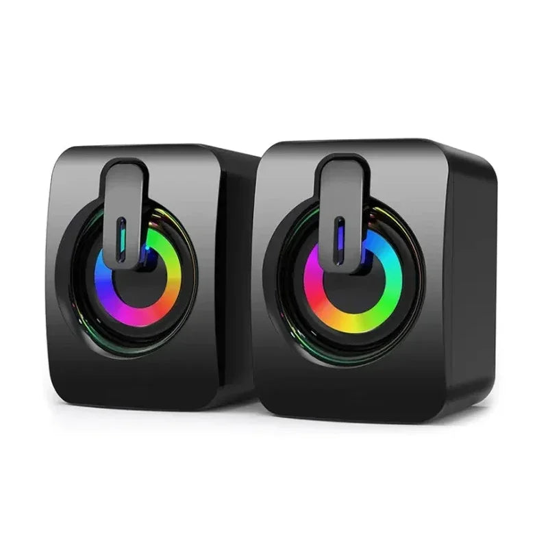 Compact Stereo Computer Speaker with LED Lights and 3.5mm AUX for PC and MacBook