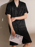 Men’s Leopard Print Pajama Set – Soft Polyester & Spandex Sleepwear with Elastic Waist
