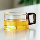 Taza de café de vidrio resistente al calor de 200 ml: taza para café con leche con bandeja y cuchara de madera