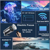 4K LED Home Theater Projector with Android 11 - 1280x720P HD Mini Cinema Proyector