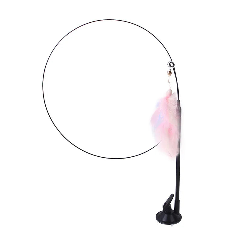 Interactive Feather Cat Toy with Suction Cup and Bell