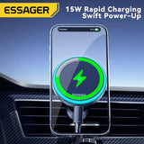 Essager RGB Magnetic Car Phone Holder – 15W Qi Wireless Charger & Magsafe Mount for iPhone & Samsung