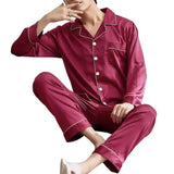Men’s Plus Size Solid Color Pajama Set – Soft Polyester Long Sleeve Sleepwear with Button Closure