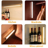 Luz nocturna LED con sensor de movimiento: lámpara inalámbrica recargable para gabinetes y escaleras