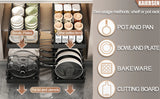 Organizador deslizante para tapas de ollas y sartenes: estante de almacenamiento ajustable para gabinetes de cocina con 8 divisores