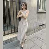 Women's Slim Fit Long Vest Dress - Casual Solid Color Splicing Maxi Skirt