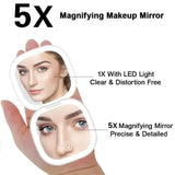 2-Sided LED Makeup Mirror with Light – 5X Magnifying & 3 Color Modes, USB Rechargeable