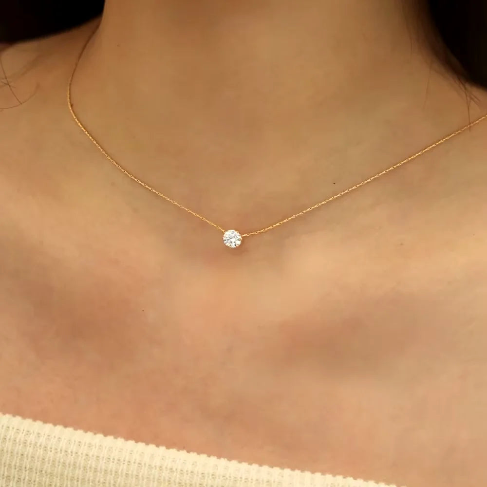 Gold Stainless Steel Heart Necklace – Dainty Zircon Pendant Chain for Women