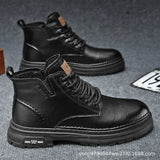Men’s Luxury PU Leather Ankle Boots - Retro High-Top Motorcycle Boots