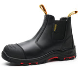 Men’s Slip-On Leather Work Boots – Waterproof Safety Ankle Boots with Steel Toe