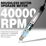 Professional 40,000RPM Cordless Nail Drill - Rechargeable Brushless Electric Nail File Kit