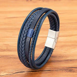 Hand-Woven Leather Bracelet with Stainless Steel Magnetic Buckle for Men