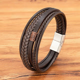 Hand-Woven Leather Bracelet with Stainless Steel Magnetic Buckle for Men