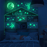 Glow-in-the-Dark Astronaut Wall Stickers – Luminous Moon & Star Decals for Kids' Room & Home Decor