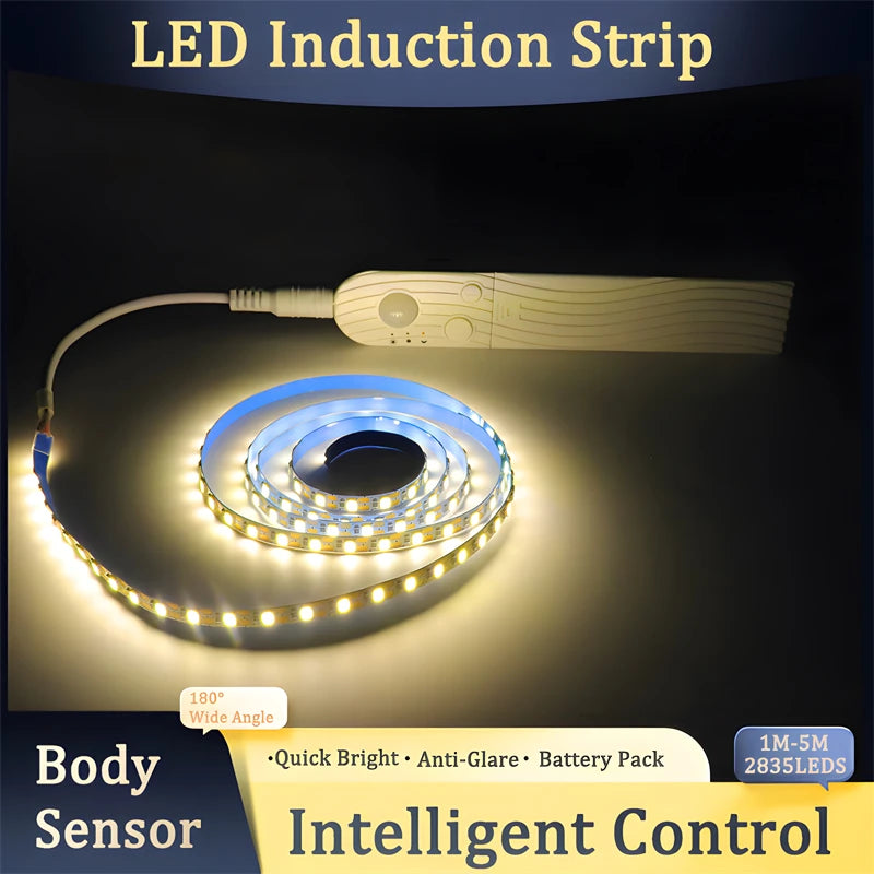 Tira de luces LED con sensor de movimiento: luz nocturna a batería para armarios y escaleras