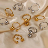 Minimalist Gold Beaded Ring – Adjustable Stainless Steel, Waterproof & Hypoallergenic