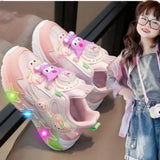 Girls’ My Melody LED Light-Up Sneakers – Cartoon Breathable PU Shoes with Anti-Slip Rubber Sole