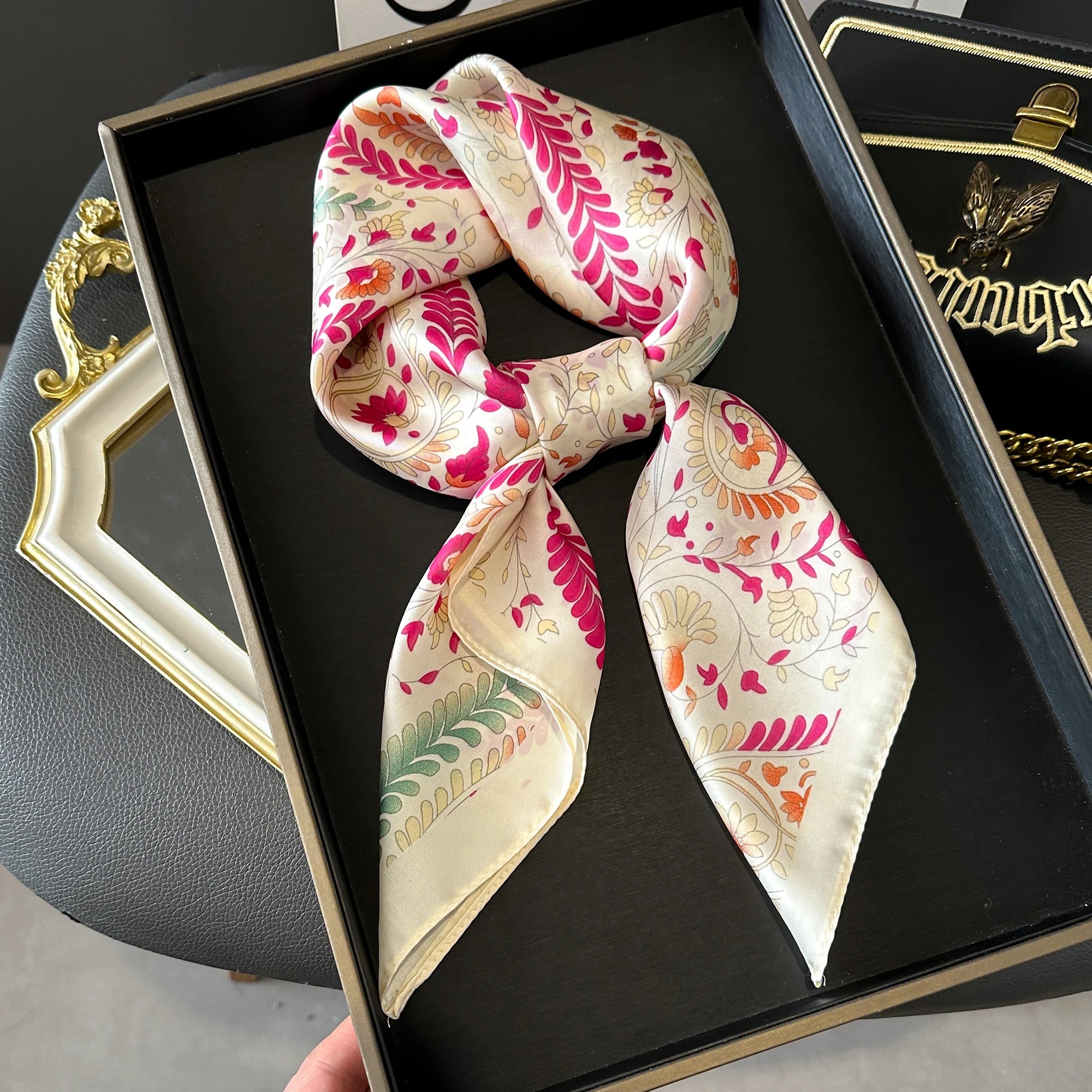 2024 Luxury Silk Satin Square Scarf – Elegant Fashion Wrap for Women