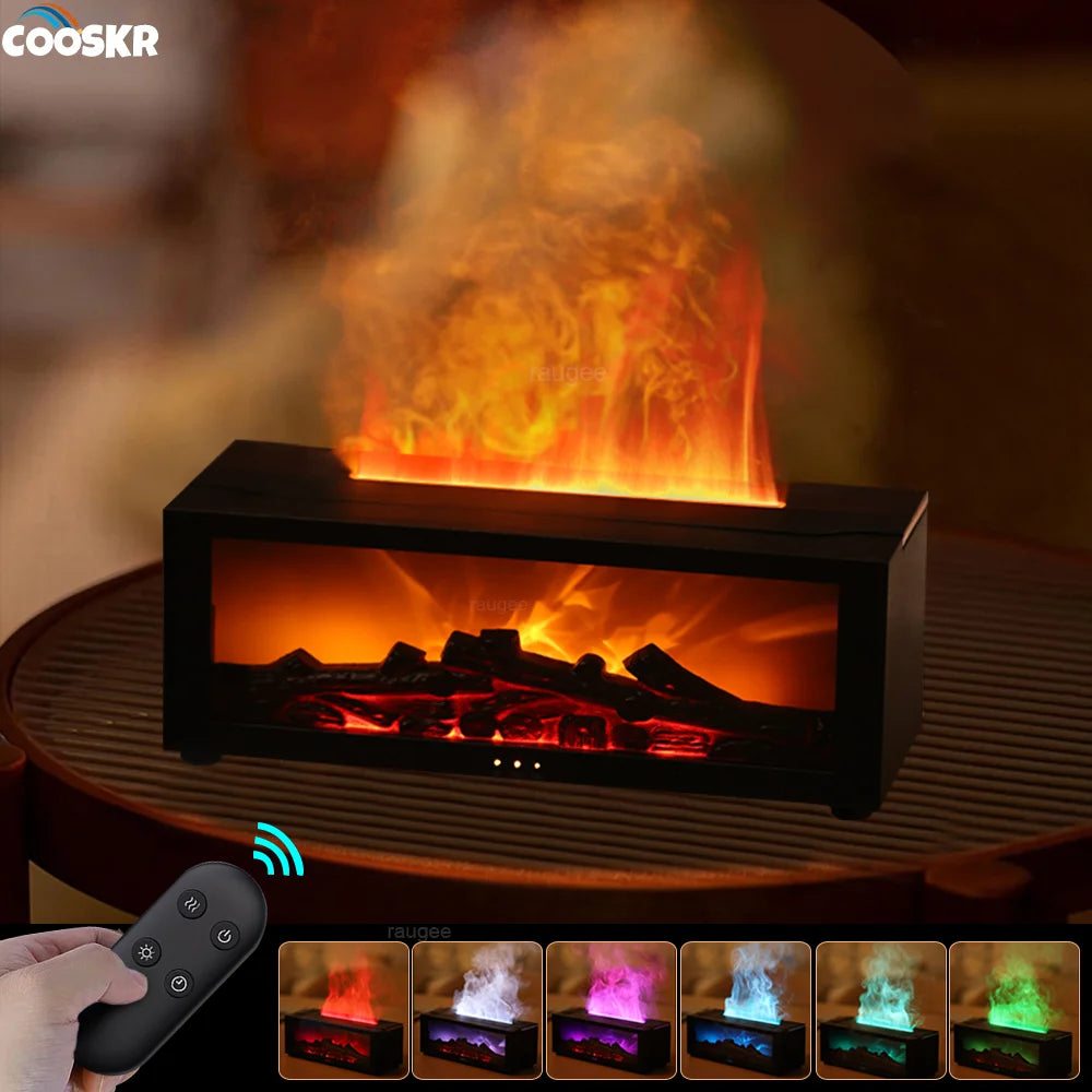Humidificador de aroma de llama: difusor ultrasónico de aceites esenciales con luz LED y control remoto