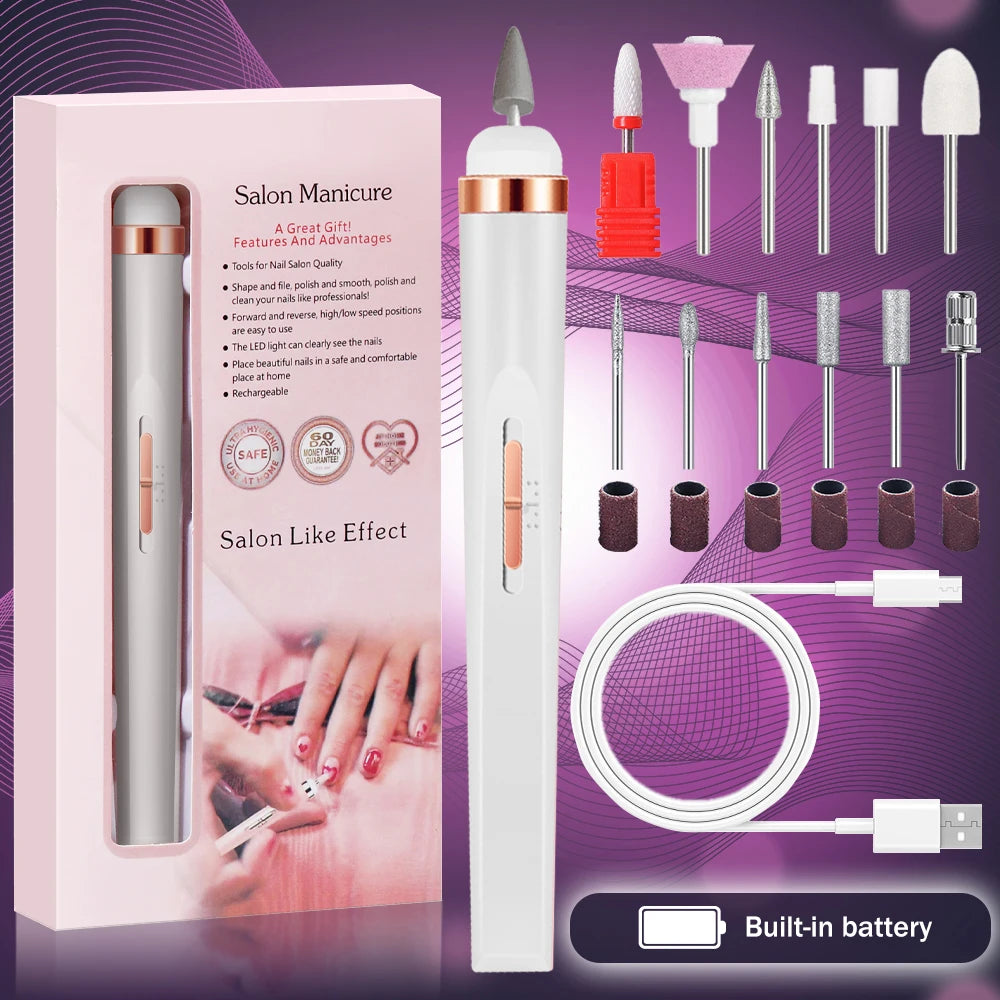 Professional Electric Nail Drill Kit - Portable Manicure Set with 12 Bits & LED Light