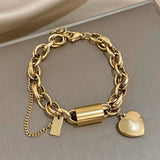Chunky Heart Lock Stainless Steel Bracelet – Gold-Plated Link Chain for Women