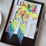 Elegant Twill Silk Ribbon Scarf – Elephant Print Long Hair & Bag Accessory