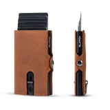 Slim RFID Leather Wallet – Minimalist Pop-Up Card Holder with Coin Pocket & Secure Button Closure