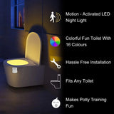 Motion Sensor LED Toilet Night Light with 8/16 Color Options