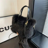 Elegant Plush Pearl-Decorated Handbag for Women – Stylish Autumn & Winter Fashion Tote