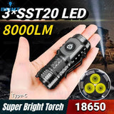 Linterna LED 3*SST20 de alta calidad 18350, superbrillante, recargable por USB, resistente al agua, con clip para tapa, para senderismo y acampada