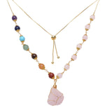 Natural Crystal Stone Pendant Necklace – Amethyst, Quartz & Aquamarine Healing Jewelry
