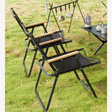 Foldable Carbon Steel Camping Chair with Oxford Fabric and Wooden Armrests