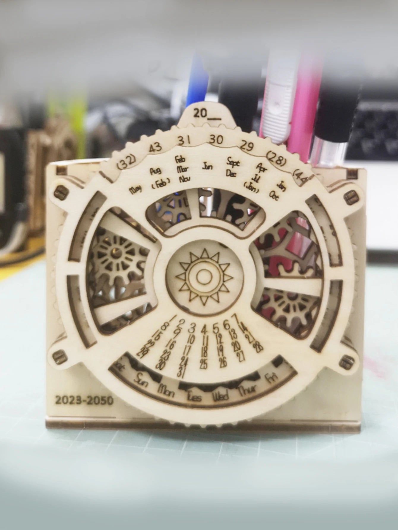 3D Wooden Perpetual Calendar & Pen Holder - Mechanical Puzzle Kit