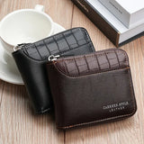 Men’s PU Leather Zipper Wallet – Short Business Style with Card, Coin & Note Compartments
