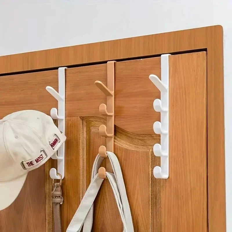 1 percha de plástico para colgar sobre la puerta del dormitorio, con 5 ganchos, para colgar ropa, bolsos y carteras, organizador de almacenamiento para el hogar
