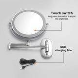 Wall-Mounted LED Makeup Mirror with Magnification and Dual-Sided Swivel