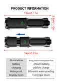 Rechargeable Waterproof LED Flashlight with Zoom and USB Charging