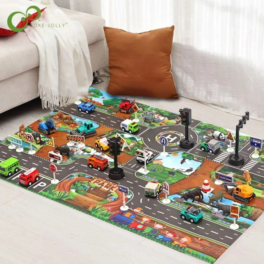 Alfombra de juegos para bebés: mapa interactivo de carreteras de la ciudad para divertirse y aprender