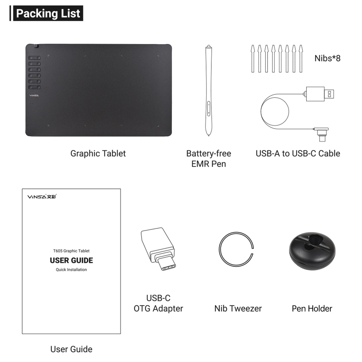 VINSA T1161 Graphics Tablet - 11.8" Drawing Tablet with Battery-Free Stylus & 8192 Pressure Levels